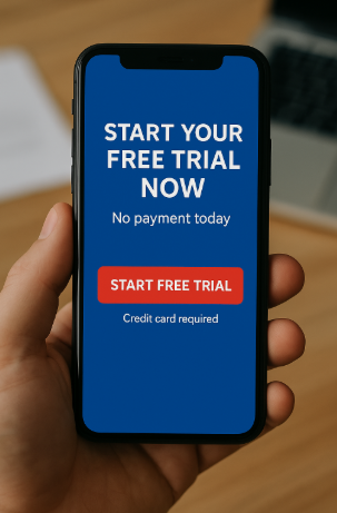 free trials start message on phone