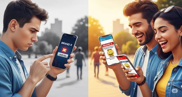 meme marketing and traditional ads are compared showing user emotional reactions