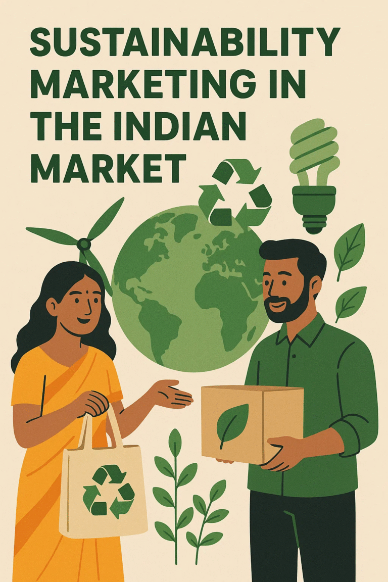 Sustainability Marketing in India visual with two people and eco-friendly branding element