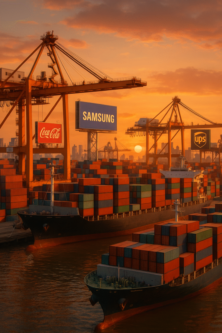 international trade with cargo ships and global brands advertising