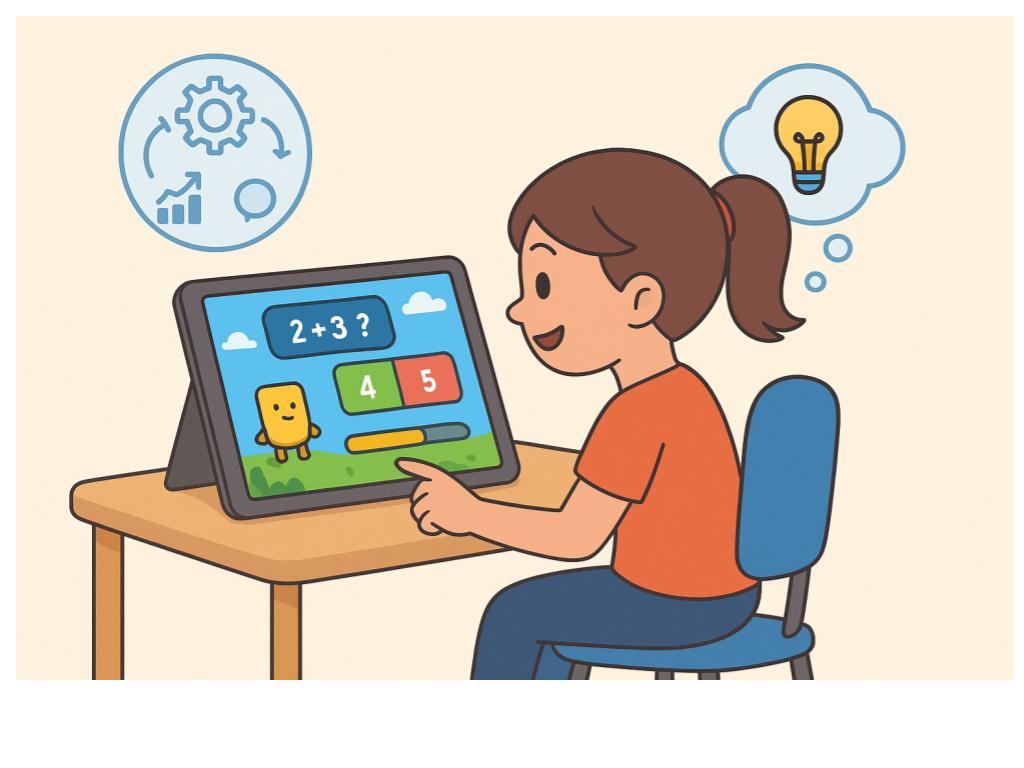 Student using adaptive educational gaming platforms in a classroom for personalized learning