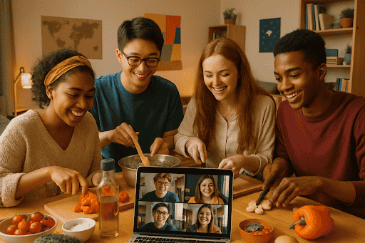 People cooking together with the help of tips