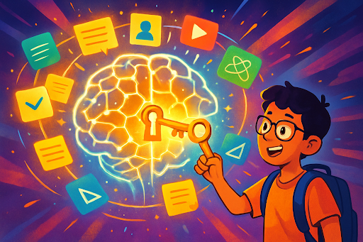 Student using knowledge management app for digital note-taking