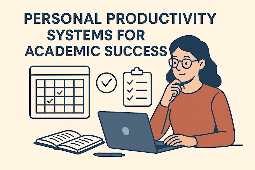 College student feeling less stressed after using a productivity system for academic success