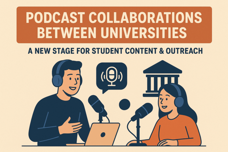 Students recording and listening to inter-university podcasts together