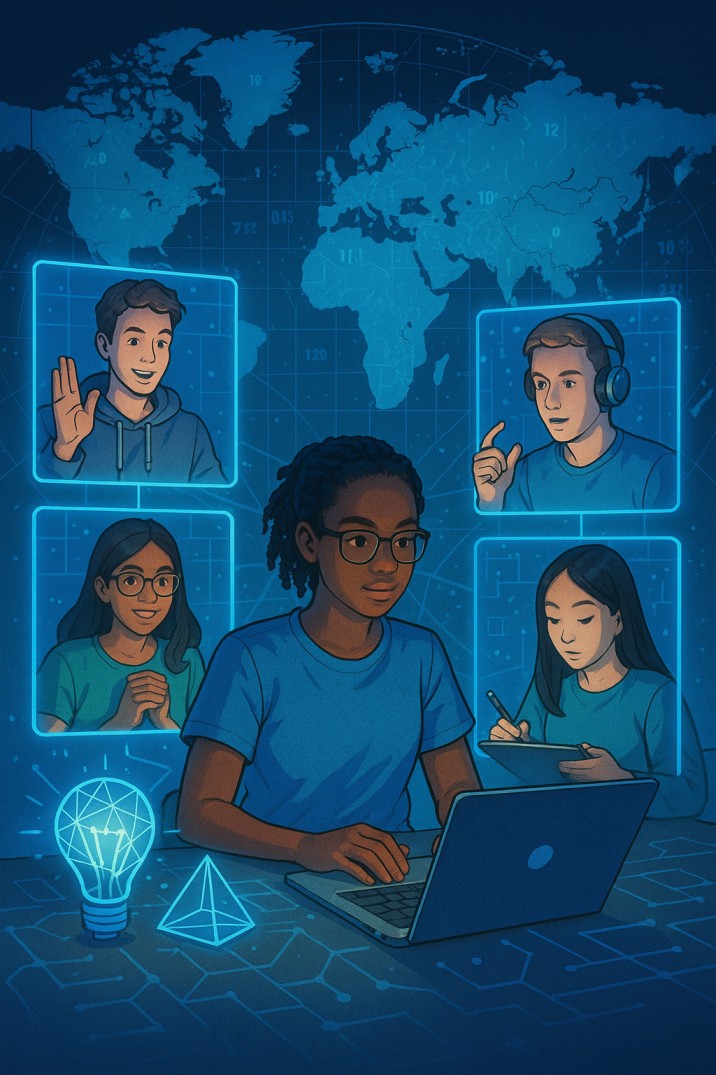Global virtual hackathon with diverse students connected through holographic video screens