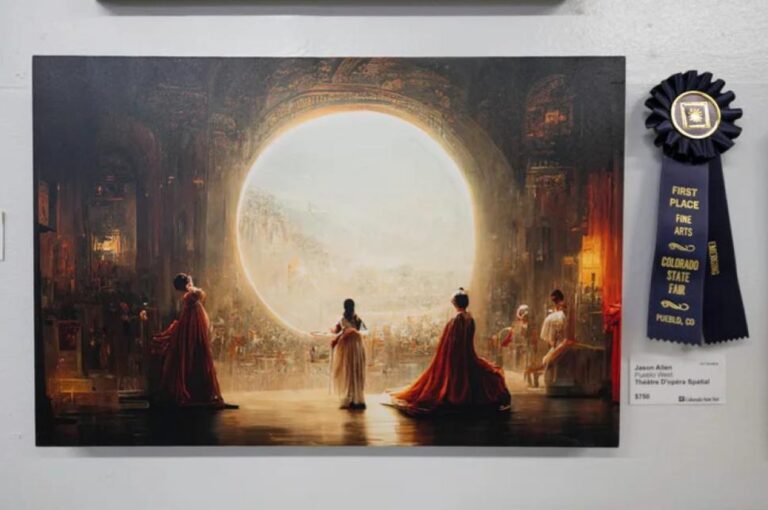 A student proudly presenting their artwork at a national art competition event.