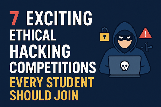 FAQs: Engaging in Ethical Hacking Competitions Q1. What is the primary goal of participating in Ethical Hacking Competitions? The main goal is to sharpen practical cybersecurity skills by identifying, exploiting, and fixing system vulnerabilities in a legal and controlled setup. Q2. Are these competitions suitable for beginners in cybersecurity? Yes, many cybersecurity contests, such as the National Cyber Olympiad or entry-level CTFs, are tailored to help beginners build a strong foundation in cybersecurity. Q3. How do such events help students build their professional reputation? Excelling in reputed Ethical Hacking Competitions like DEF CON CTF enhances a student’s resume by showcasing verified, hands-on technical abilities. Q4. What is a "Capture The Flag" (CTF) event in this context? A CTF is a popular format where participants locate hidden text (“flags”) on vulnerable systems to earn points — testing real hacking and problem-solving skills. Q5. What types of real-world tools are utilized during these contests? Participants use professional tools like Kali Linux, Wireshark, Metasploit, and custom scripts for penetration testing, network defense, and system analysis. Q6. Do these challenges emphasize both offensive and defensive security skills? Yes, they demand knowledge of how vulnerabilities are exploited (offense) and the protective countermeasures that secure systems (defense). Q7. Can students earn internships by excelling in Ethical Hacking Competitions? Absolutely. Leading security companies often sponsor such events and recruit top performers for internships, job offers, or certifications. Q8. How does participation help with networking? Cybersecurity competitions bring together experts, recruiters, and peers, offering valuable networking and mentorship opportunities in the infosec community. Q9. Is it necessary to have a full team to compete? While advanced contests like DEF CON CTF are team-based, many platforms allow solo participation or help students form groups online or via college clubs. Q10. Which famous competition is known as the most challenging? DEF CON CTF stands out as one of the world’s most demanding and prestigious Ethical Hacking Competitions.