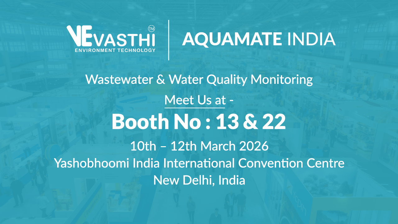 Vasthi Instruments at AQUAMATE INDIA 2026 | Water & Wastewater Monitoring Poster