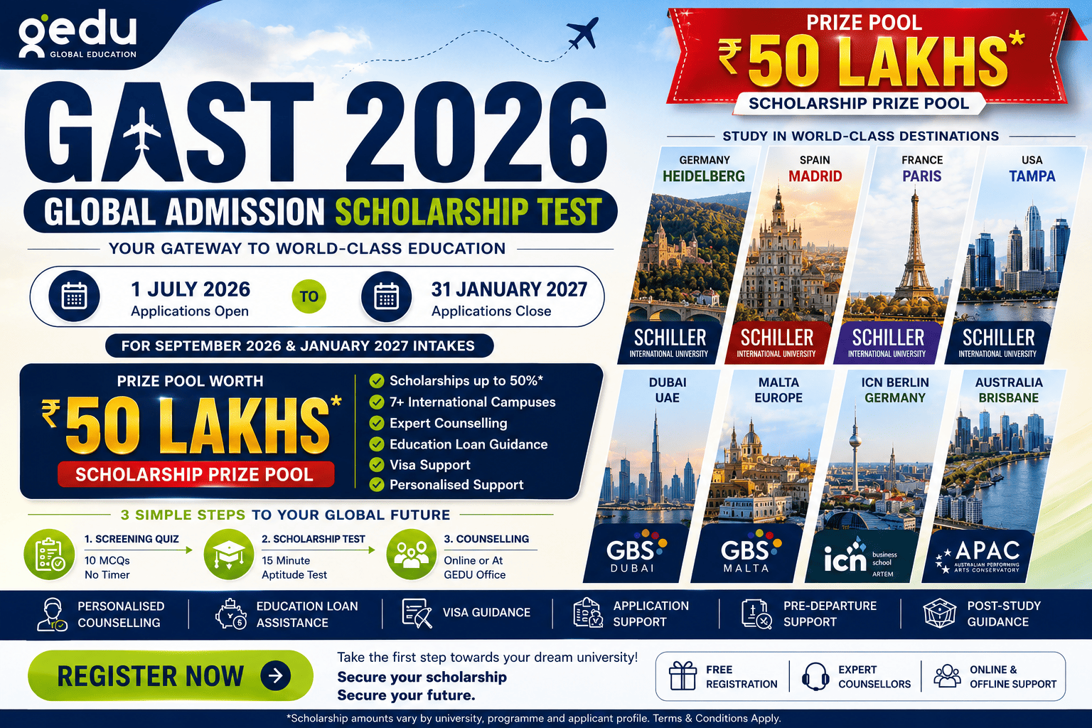 GAST 2026 Scholarship for Indian Students ₹50 Lakhs Pool