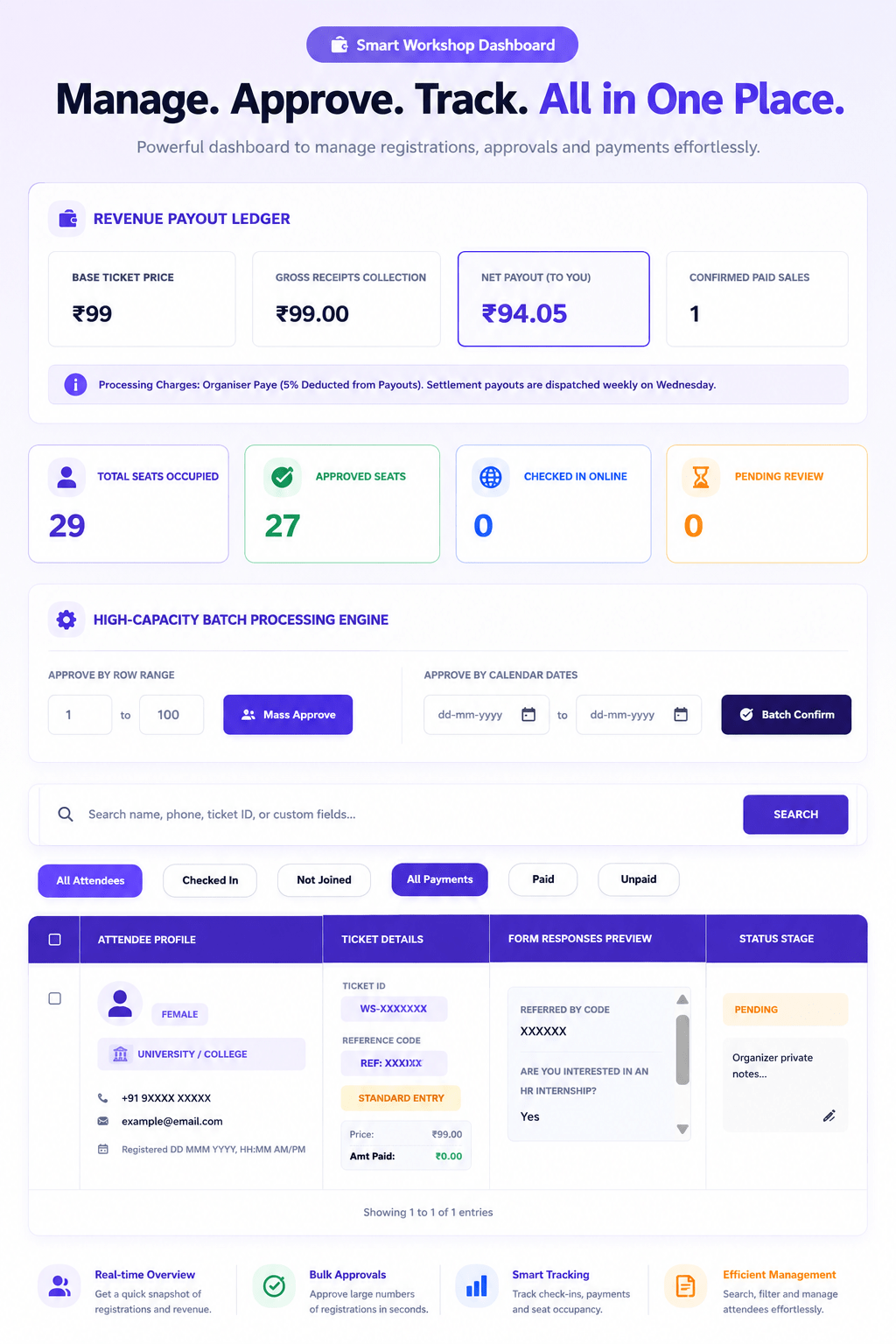 EvePaper smart workshop attendee management dashboard